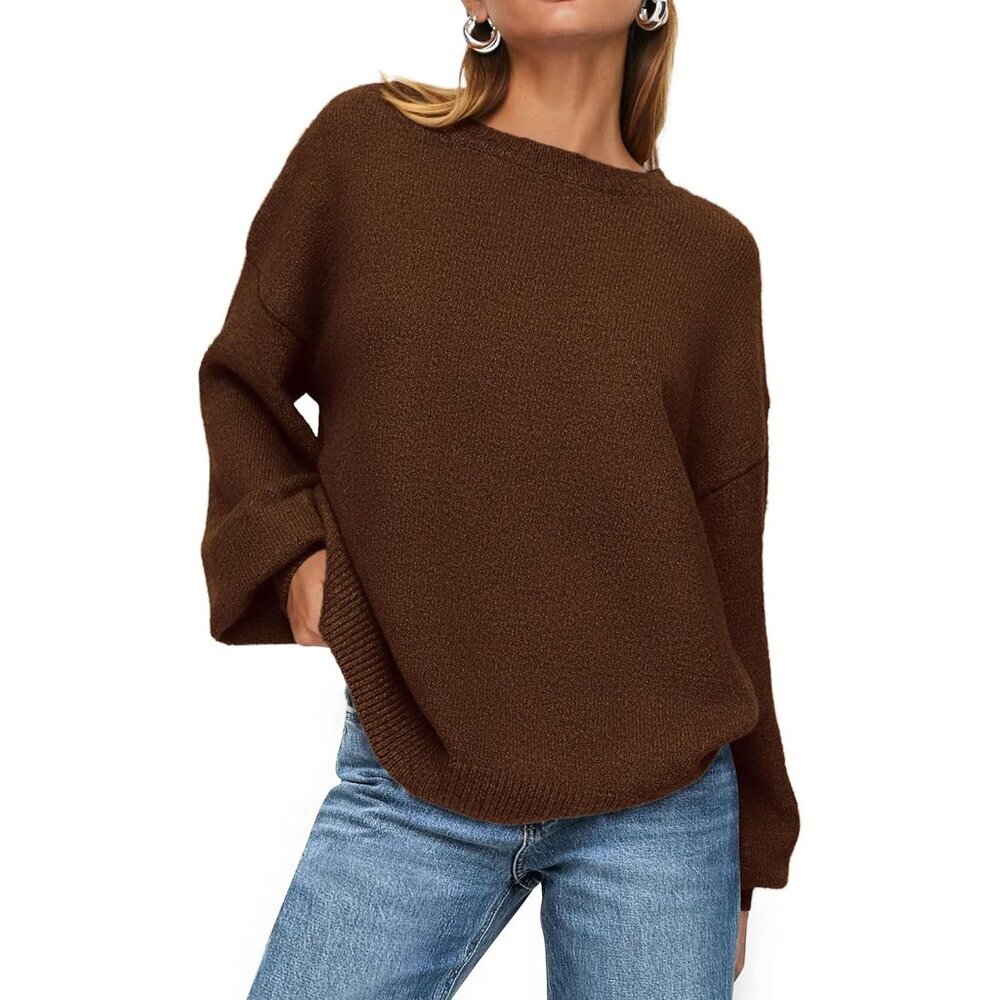 Women's Fall Sweater Crew Neck Long Sleeve Loose Knit Pullover